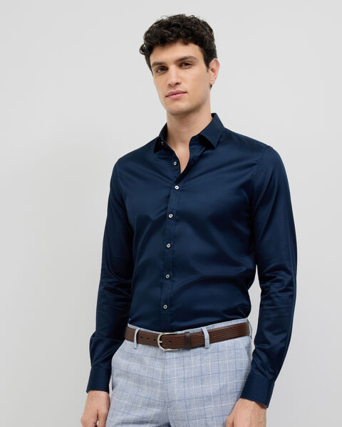 Accent Stretch Long Sleeve Shirt, Navy, hi-res